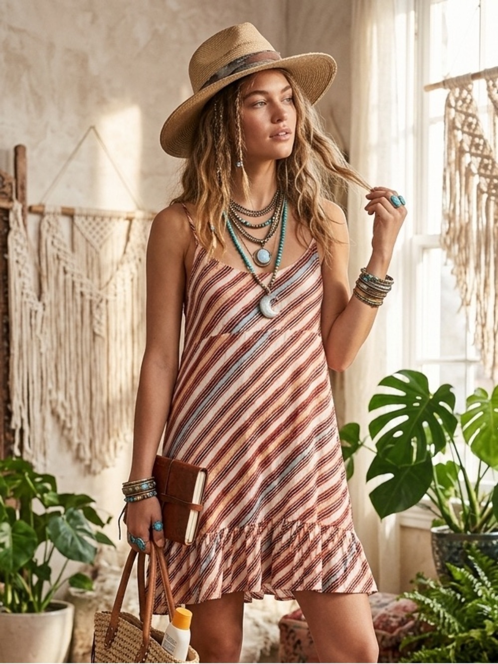 Urban Outfitters Nov/Novea Striped Adj Spaghetti Strap Sun Dress Sz Small